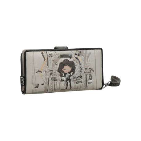 Portefeuille argenté et noir en simili-cuir à illustrations musicales - Image 3