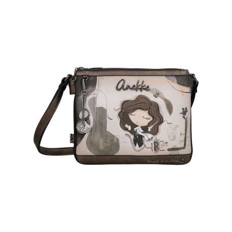 Sac à bandoulière bronze à illustrations musicales doté d'un triple compartiment
