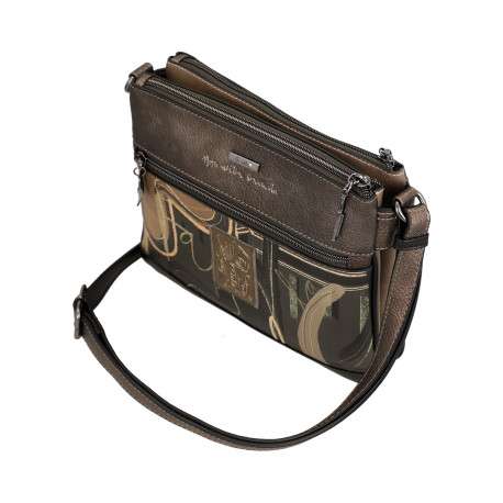 Sac à bandoulière bronze à illustrations musicales doté d'un triple compartiment - Image 5