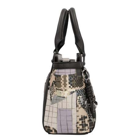 Sac à main noir à surpiqûres graphiques et triple compartiment - Image 6