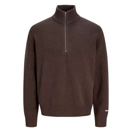 Pull marron à coupe droite pourvu d'un col camionneur et de manches longues