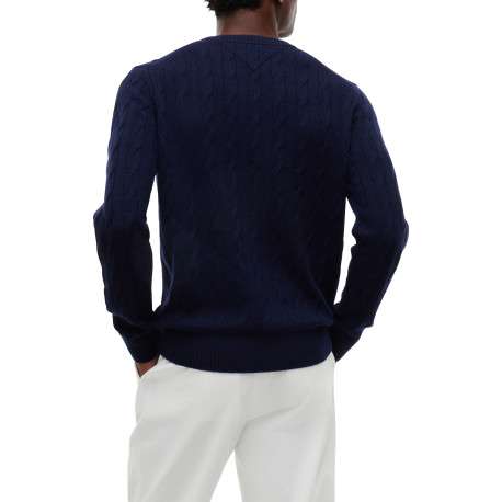Pull en laine marine à coupe droite pourvu d'un col rond côtelé - Image 3