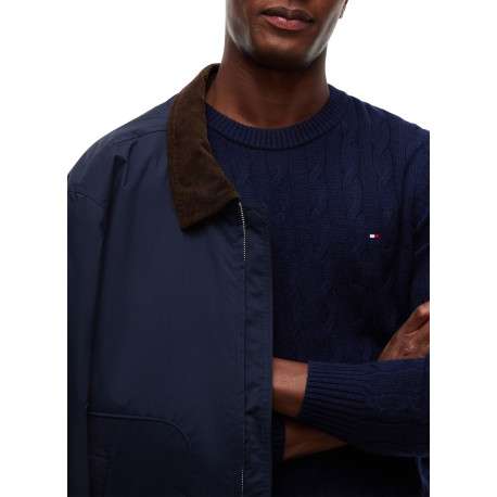 Pull en laine marine à coupe droite pourvu d'un col rond côtelé - Image 4