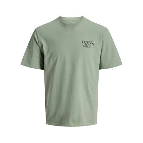 T-shirt en coton vert imprimé à coupe droite pourvu d'un col rond