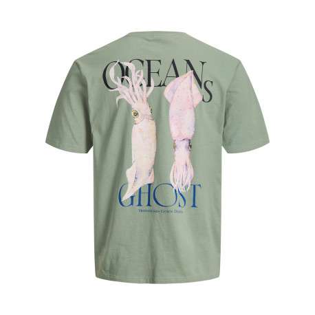 T-shirt en coton vert imprimé à coupe droite pourvu d'un col rond - Image 2