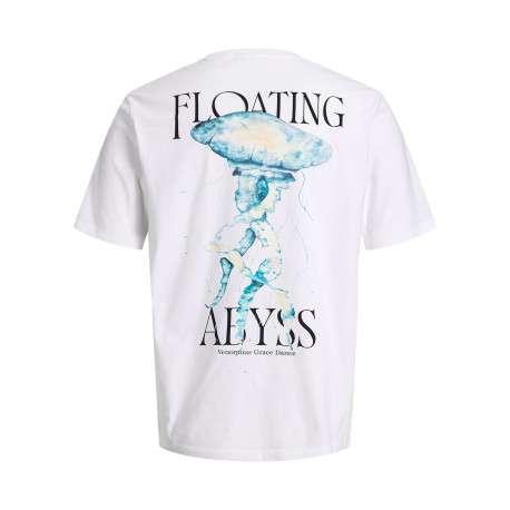 T-shirt en coton blanc imprimé à coupe droite pourvu d'un col rond - Image 2