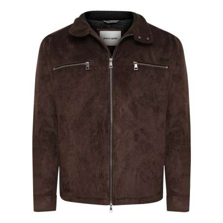 Blouson marron uni avec un col à revers et une fermeture zippée