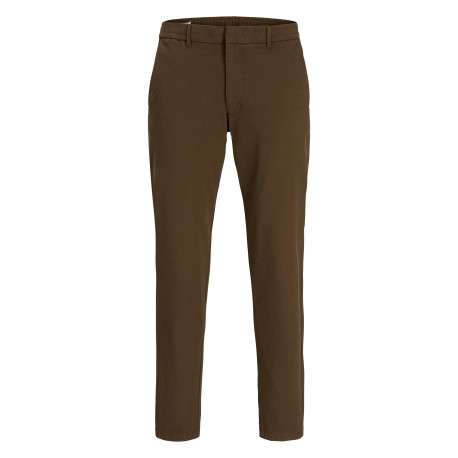 Pantalon chino en coton marron à coupe droite pourvu d'une taille élastiquée