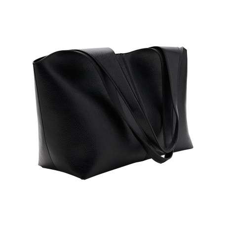 Sac à main porté épaule noir uni muni d'une fermeture avec aimant - Image 2