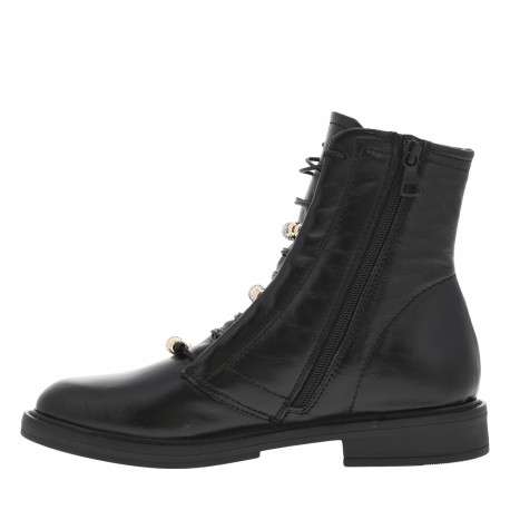 Bottines en cuir noires ornées de perles sur les lacets avec talon décroché bas - Image 3