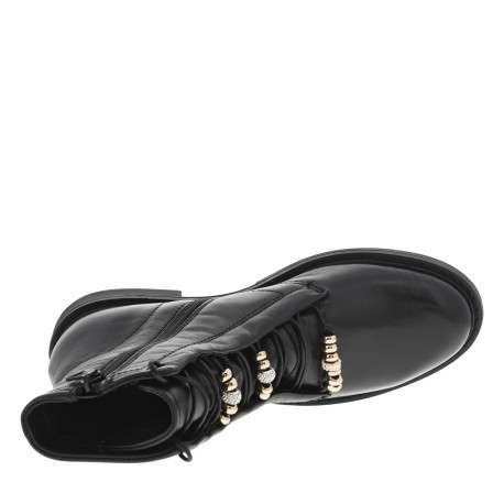 Bottines en cuir noires ornées de perles sur les lacets avec talon décroché bas - Image 5