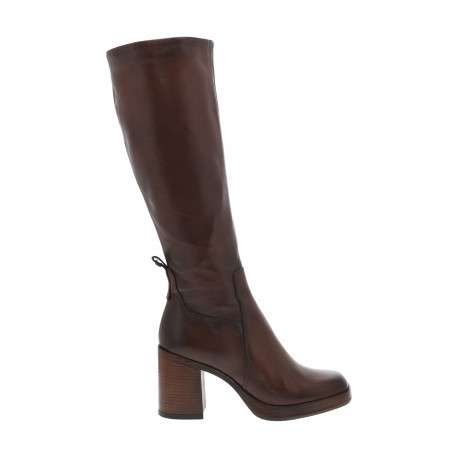 Bottes en cuir chocolat à semelle à talon décroché haut avec logo de la marque
