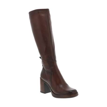 Bottes en cuir chocolat à semelle à talon décroché haut avec logo de la marque - Image 2