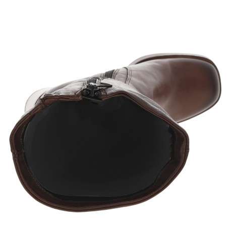 Bottes en cuir chocolat à semelle à talon décroché haut avec logo de la marque - Image 5