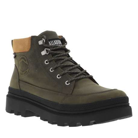 Bottines en cuir kaki à talon décroché bas avec des lacets ronds - Image 2