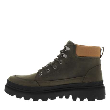 Bottines en cuir kaki à talon décroché bas avec des lacets ronds - Image 3