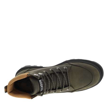 Bottines en cuir kaki à talon décroché bas avec des lacets ronds - Image 5