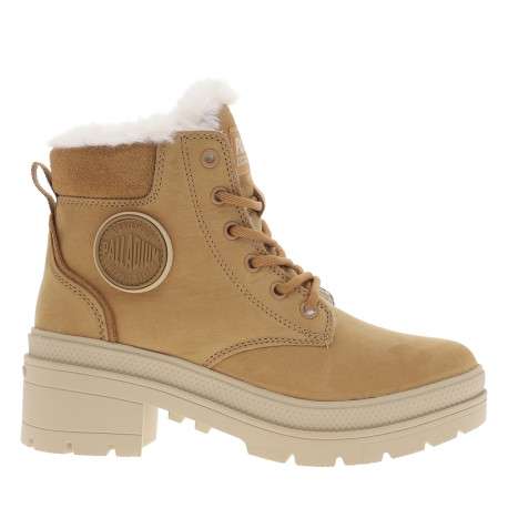 Bottines en cuir beige à talon décroché moyen avec des lacets et un zip latéral