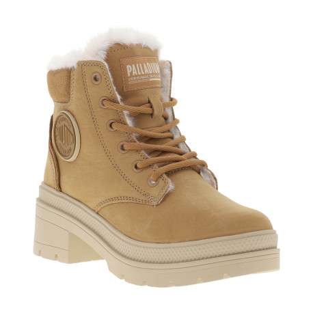 Bottines en cuir beige à talon décroché moyen avec des lacets et un zip latéral - Image 2