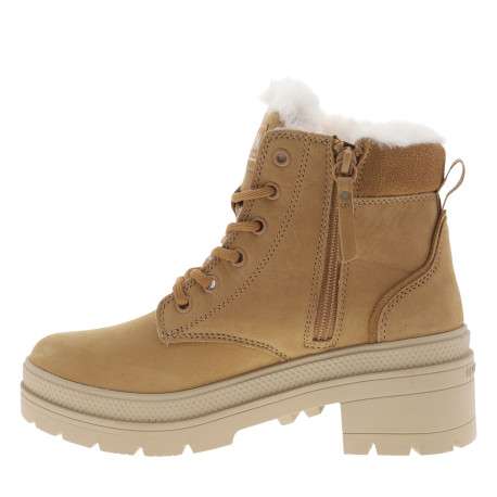 Bottines en cuir beige à talon décroché moyen avec des lacets et un zip latéral - Image 3