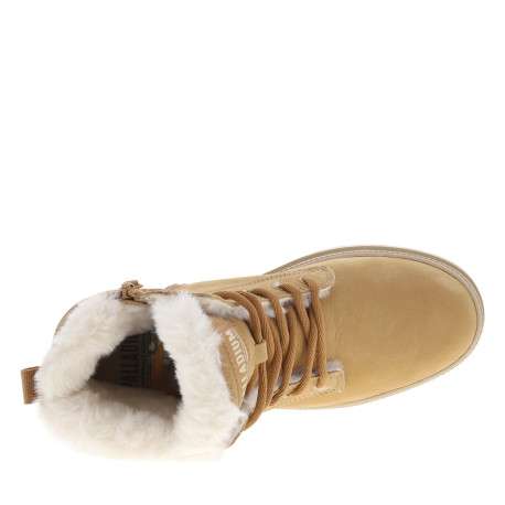 Bottines en cuir beige à talon décroché moyen avec des lacets et un zip latéral - Image 5
