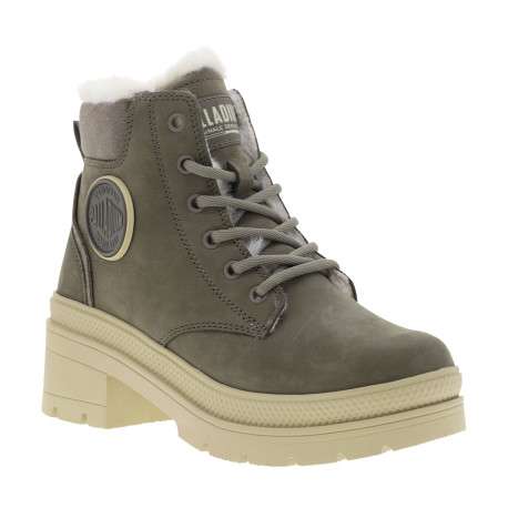 Bottines en cuir taupe à talon décroché moyen avec des lacets et un zip latéral - Image 2