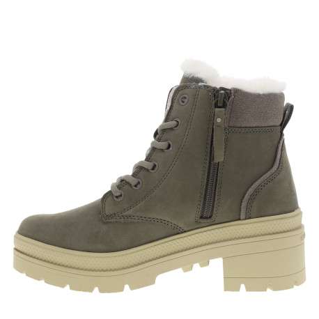 Bottines en cuir taupe à talon décroché moyen avec des lacets et un zip latéral - Image 3