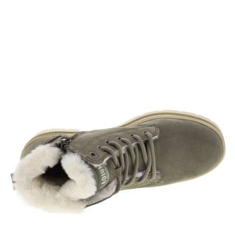 Bottines en cuir taupe à talon décroché moyen avec des lacets et un zip latéral - Image 5