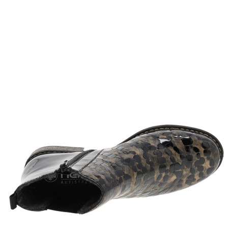 Boots en cuir bronze à talon décroché bas avec un zip et un soufflet élastiqué - Image 5