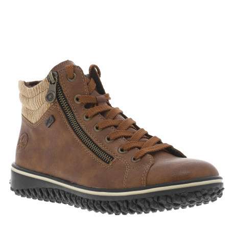 Bottines cognac à talon plat avec des lacets et deux zips latéraux - Image 2