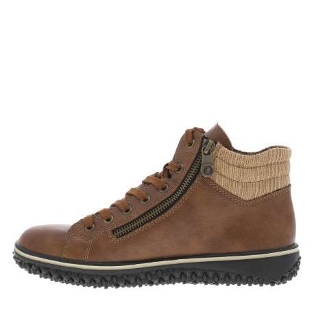 Bottines cognac à talon plat avec des lacets et deux zips latéraux - Image 3