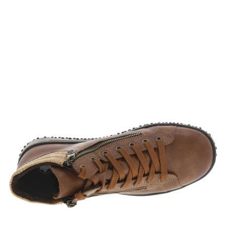 Bottines cognac à talon plat avec des lacets et deux zips latéraux - Image 5