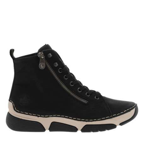 Bottines noires à talon compensé bas avec un zip et des lacets plats