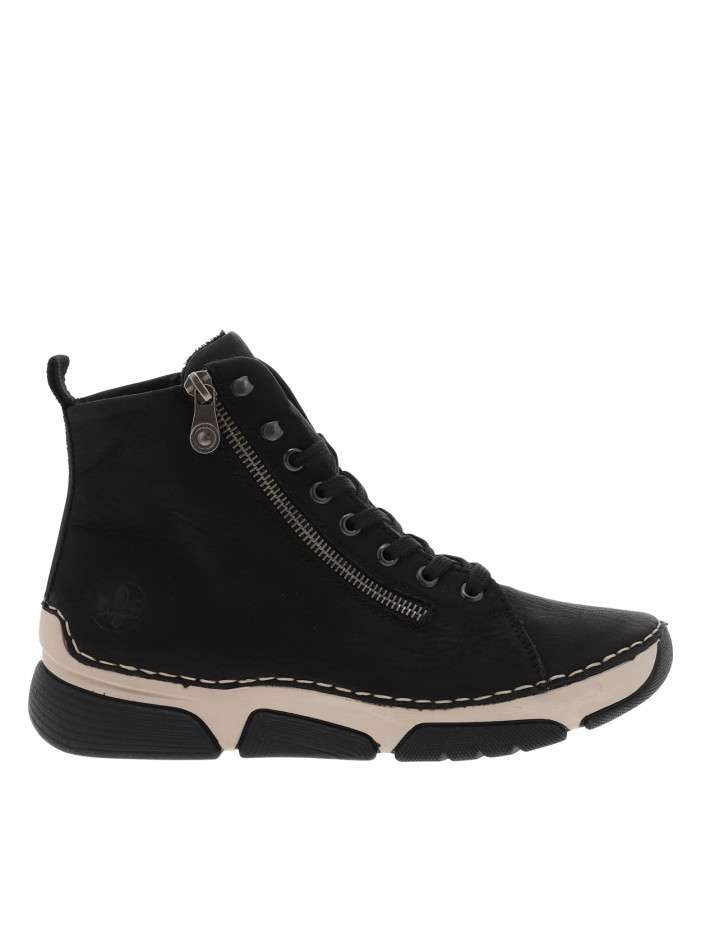 Bottines noires à talon compensé bas avec un zip et des lacets plats