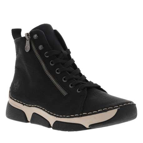 Bottines noires à talon compensé bas avec un zip et des lacets plats - Image 2