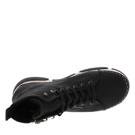 Bottines noires à talon compensé bas avec un zip et des lacets plats - Image 5