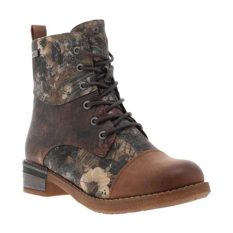 Bottines noisette avec imprimé à talon décroché bas avec lacets et zip latéral - Image 2