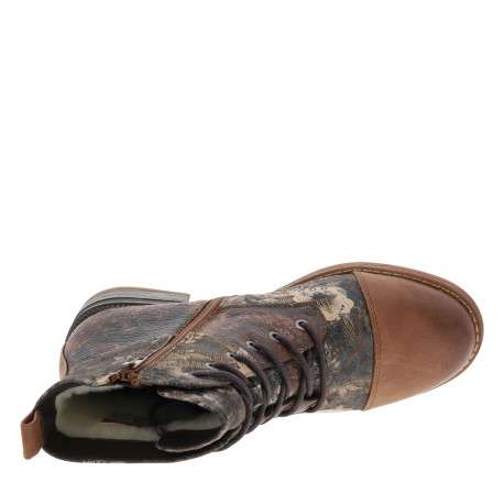 Bottines noisette avec imprimé à talon décroché bas avec lacets et zip latéral - Image 5