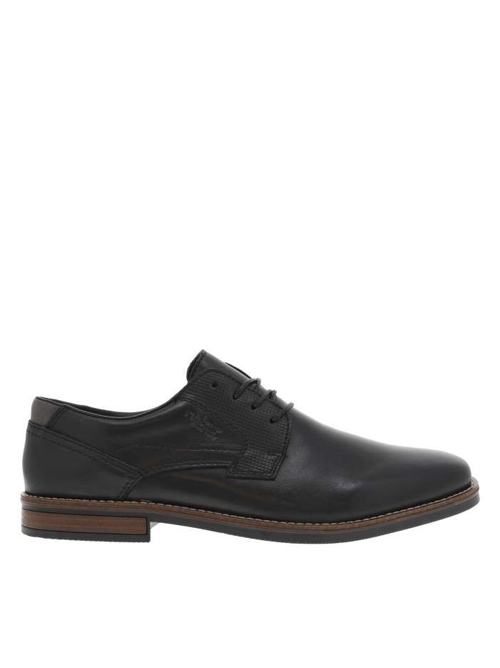 Derbies en cuir noir à talon décroché bas et à lacets ronds noirs