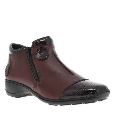 Boots bordeaux vernies à talon décroché bas et à zip avec motif fleur - Image 2