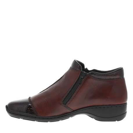 Boots bordeaux vernies à talon décroché bas et à zip avec motif fleur - Image 3