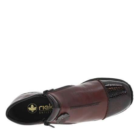 Boots bordeaux vernies à talon décroché bas et à zip avec motif fleur - Image 5