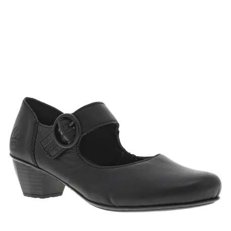 Escarpins en cuir noirs avec semelle à talon décroché bas et bout rond - Image 2