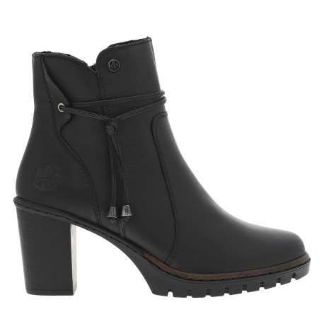 Boots noires à talon décroché haut, logo embossé avec zip latéral et cordon
