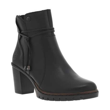 Boots noires à talon décroché haut, logo embossé avec zip latéral et cordon - Image 2
