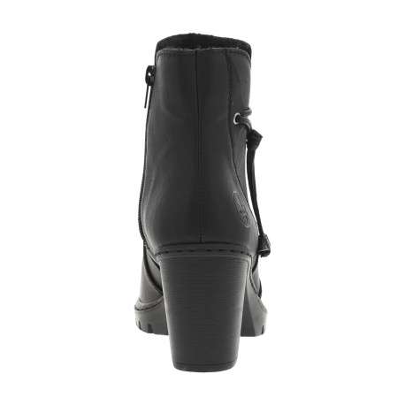 Boots noires à talon décroché haut, logo embossé avec zip latéral et cordon - Image 4