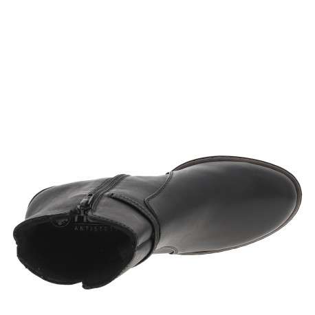 Boots noires à talon décroché haut, logo embossé avec zip latéral et cordon - Image 5