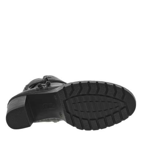 Boots noires à talon décroché haut, logo embossé avec zip latéral et cordon - Image 6
