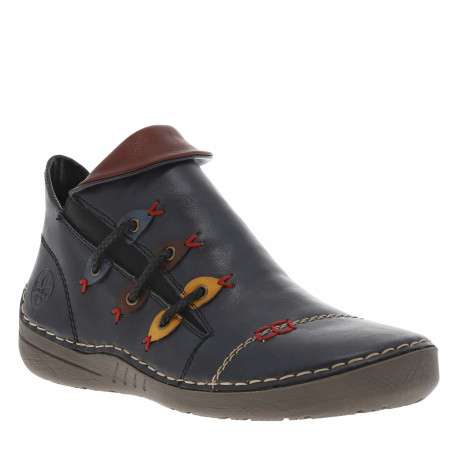 Boots bleu marine à talon plat avec une fermeture zippée et soufflet élastiqué - Image 2