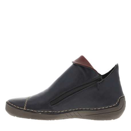 Boots bleu marine à talon plat avec une fermeture zippée et soufflet élastiqué - Image 3